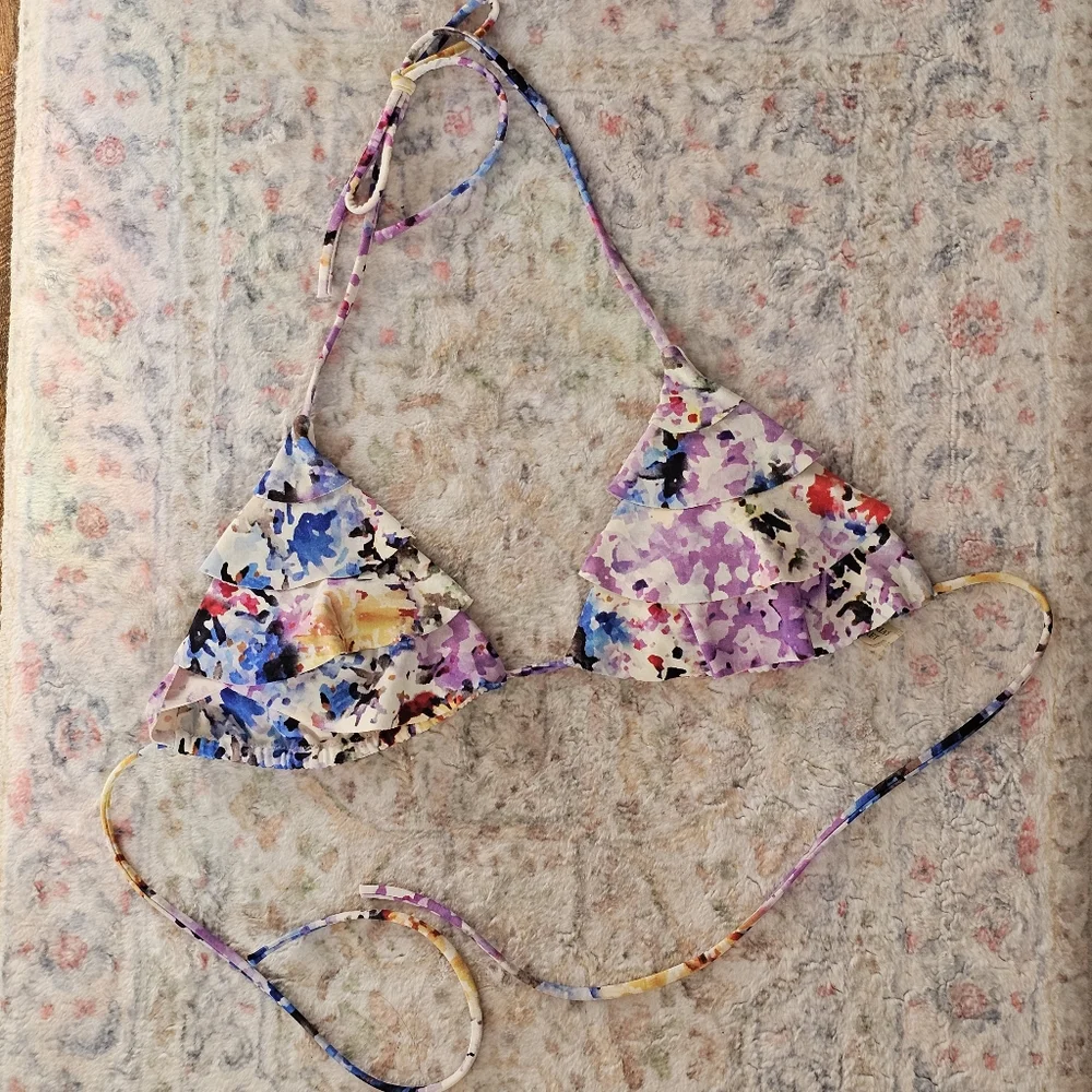 Victoria's Secret Floral Multicolor Triangle Ruffle Bikini Top - Picture 1 of 4